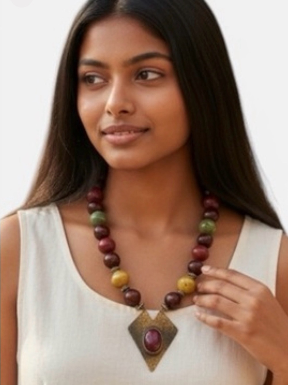 Bold Multicolor Beaded Statement Necklace with Gold Pendant
